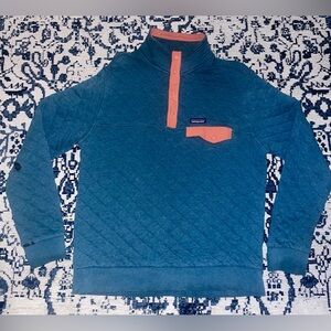 Patagonia Teal and Coral Quilted Pullover
